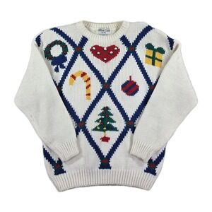 Vintage Christmas Sweater Womens Petite Medium 90s Allison Smith Acrylic‎